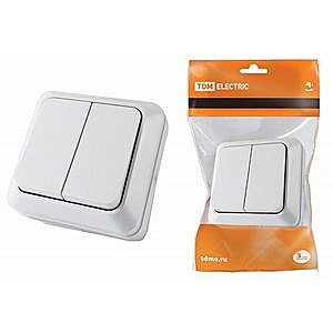 Выключатель 2 кл. открытой установки IP20 10А, белый 