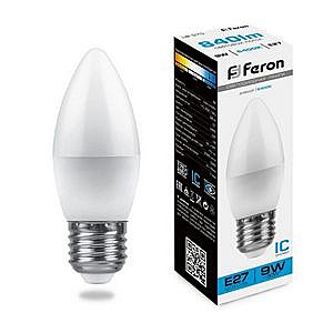 Лампа светодиодная FERON LB-570 (9W) 230V E27 6400K С35 свеча