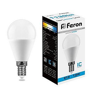 Лампа светодиодная FERON LB-950 (13W) шар E14 6400K 230V G45 