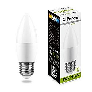 Лампа светодиодная FERON LB-970 (13W)  свеча E27 4000K 230V