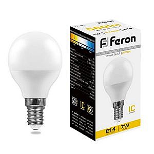 Лампа светодиодная FERON LB-95 16LED (7W) 230V E14 2700K G45 шар  