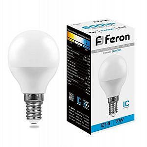 Лампа светодиодная FERON LB-95 16LED (7W) 230V E14 6400K G45 шар  