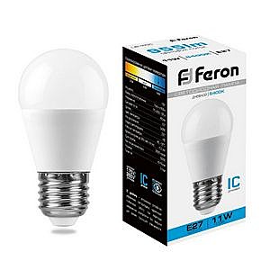 Лампа светодиодная FERON LB-750 (11W) 230V E27 6400K G45 шар  