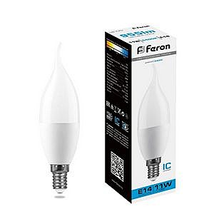 Лампа светодиодная FЕRON LB-770 (11W) 230V E14 6400K C35T свеча на ветру