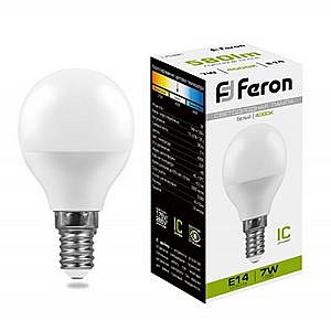 Лампа светодиодная FERON LB-95 16LED (7W) 230V E14 4000K G45 шар 