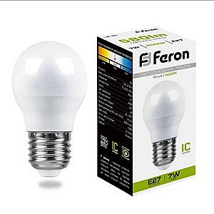 Лампа светодиодная FERON LB-95 16LED (7W) 230V E27 4000K G45 шар 