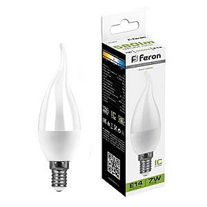 Лампа светодиодная FЕRON LB-97 16LED (7W) 230V  E14 4000K свеча на ветру