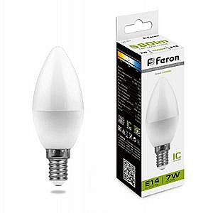 Лампа светодиодная FERON LB-97 16LED (7W) 230V E14 6400K свеча